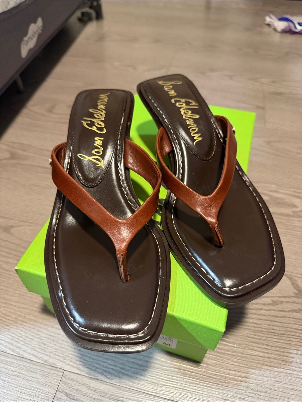 Sam Edelman Brown Leather Thong Sandals with Dark Brown Footbed